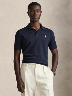 Polo Ralph Lauren Cotton Knit Polo Shirt, Hunter Navy, Hunter Navy