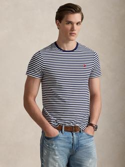 Polo Ralph Lauren Cotton  Custom Slim Fit Short Sleeve Stripe T-Shirt, Newport Navy/White, Newport Navy/White