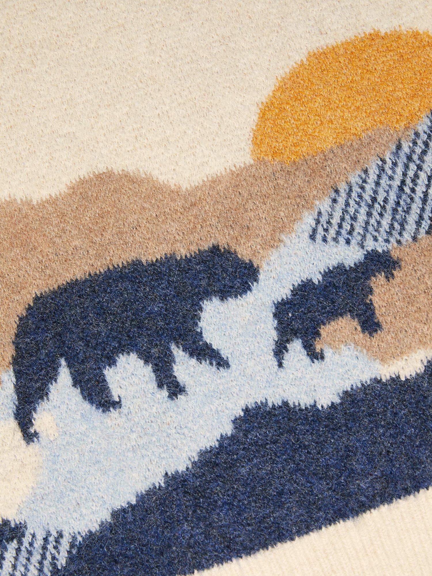 Product image 2 of 3, which shows Monsoon Kids' Knitted Bear Jumper, Beige/Multi, 2-3 years