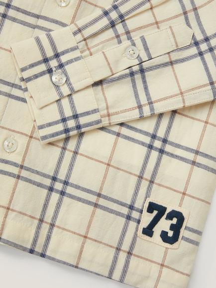 Monsoon Kids' Check Long Sleeve Shirt, Stone/Multi - view 2, Stone/Multi