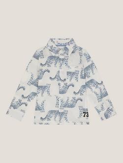 Monsoon Kids' Cotton Long Sleeved Leopard Print Shirt, White/Multi, White/Multi