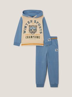 Monsoon Kids' Winter Sports Cotton Hoodie & Joggers Set, Blue, Blue