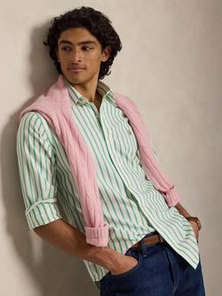 Polo Ralph Lauren Cotton Regular Fit Stripe Woven Sports Shirt, Summer Emerald/White, Summer Emerald/White