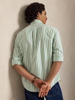 Polo Ralph Lauren Cotton Regular Fit Stripe Woven Sports Shirt, Summer Emerald/White - view 2, Summer Emerald/White