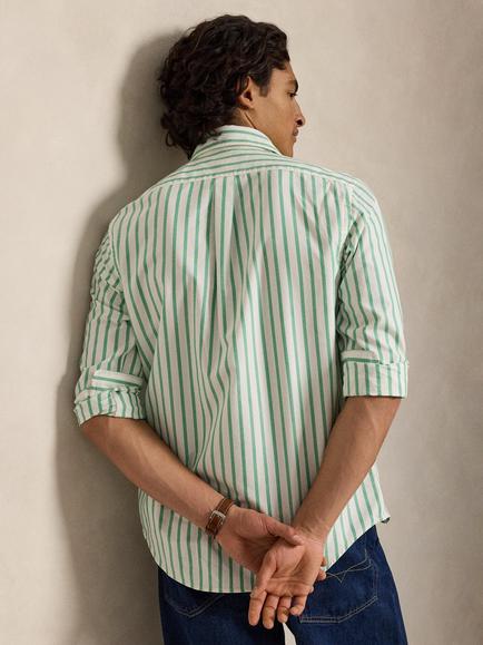 Polo Ralph Lauren Cotton Regular Fit Stripe Woven Sports Shirt, Summer Emerald/White - view 2, Summer Emerald/White