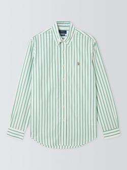 Polo Ralph Lauren Cotton Regular Fit Stripe Woven Sports Shirt, Summer Emerald/White, Summer Emerald/White