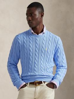Polo Ralph Lauren Cotton Cable Knit Crew Neck Jumper, Austin Blue, Austin Blue