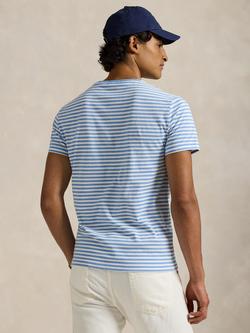 Polo Ralph Lauren Cotton Custom Slim Fit Short Sleeve Stripe T-Shirt, Bristol Blue/White - view 2, Bristol Blue/White