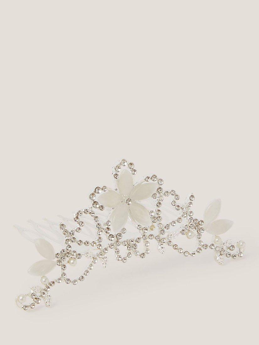 Product image 1 of 2, which shows Monsoon Kids' Flora Tiara Hair Comb, Silver, One Size