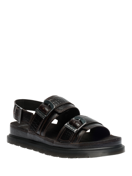 Dr. Martens San Leather Double Strap Footbed Sandals, Dark Brown - view 2, Dark Brown