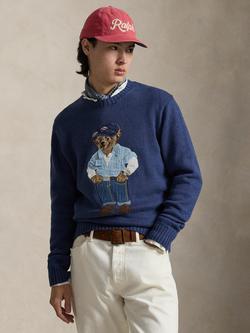 Polo Ralph Lauren Linen with Cotton Polo Bear Knit Jumper, Light Navy, Light Navy