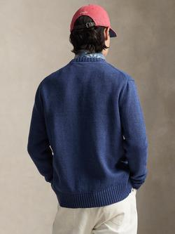 Polo Ralph Lauren Linen with Cotton Polo Bear Knit Jumper, Light Navy - view 2, Light Navy