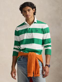 Ralph Lauren Iconic Stripe Cotton Rugby Shirt, Billiard/Oxford White, Billiard/Oxford White