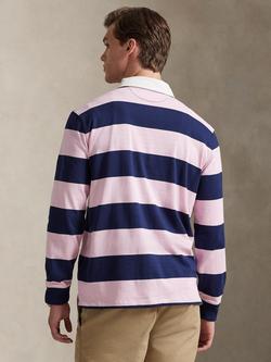 Ralph Lauren Iconic Stripe Cotton Rugby Shirt, Carmel Pink/Newport Navy - view 2, Carmel Pink/Newport Navy