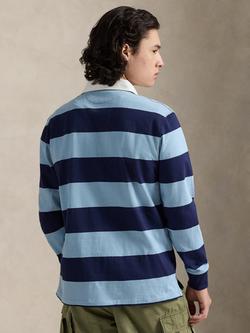Polo Ralph Lauren Classic Fit Cotton Striped Rugby Shirt, Powder Blue/Newport Navy - view 2, Powder Blue/Newport Navy