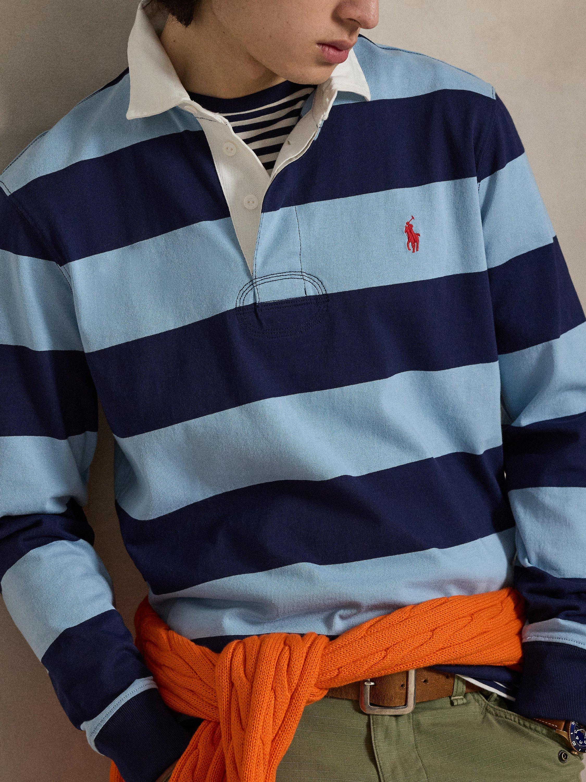 Polo Ralph Lauren Classic Fit Cotton Striped Rugby Shirt, Powder