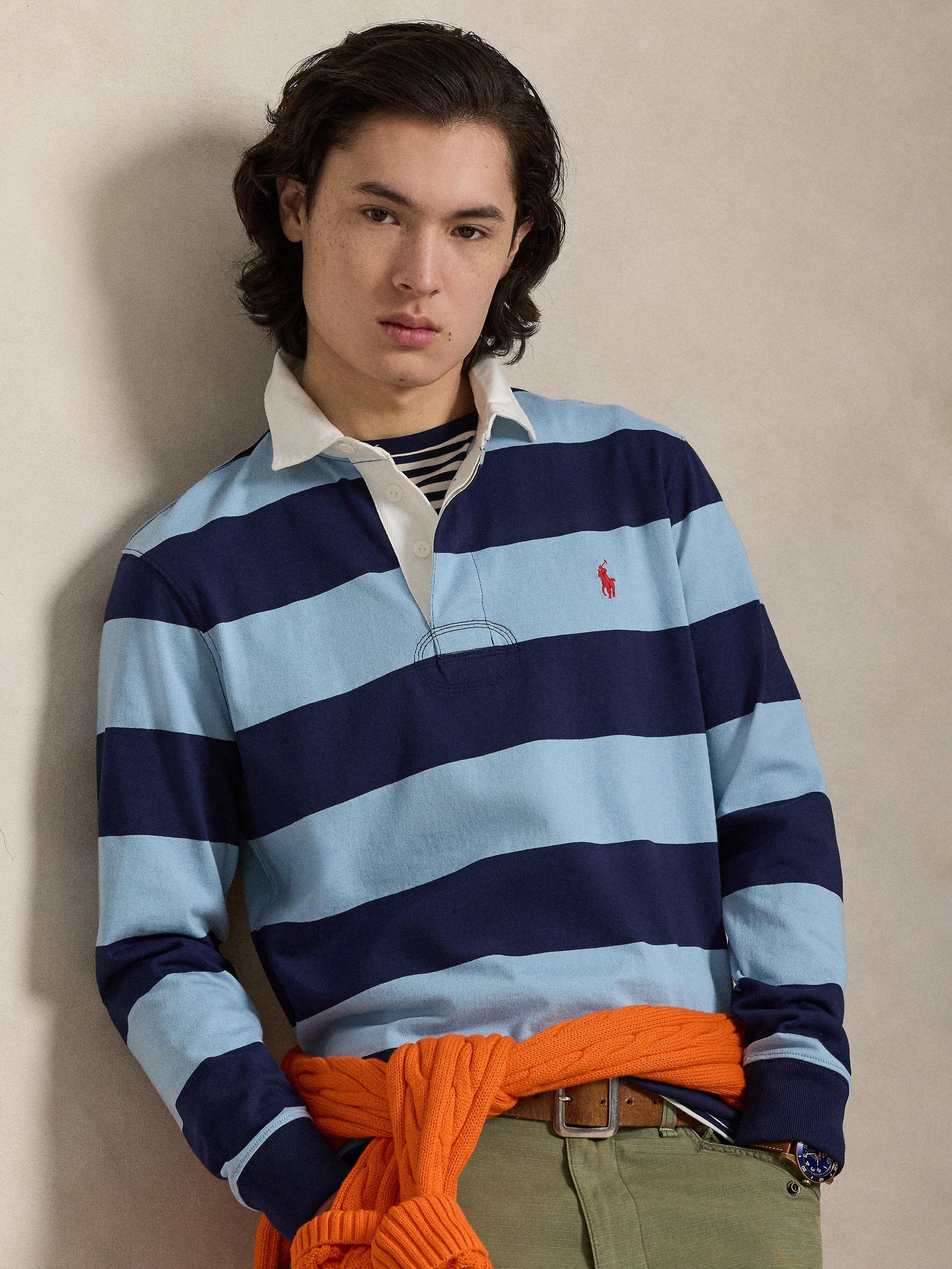 Polo Ralph Lauren Classic Fit Cotton Striped Rugby Shirt, Powder