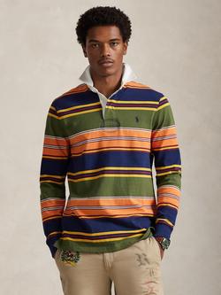 Ralph Lauren Iconic Stripe Cotton Rugby Shirt, Supply Olive/Multi, Supply Olive/Multi