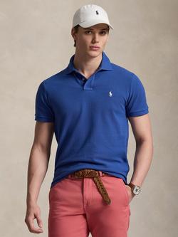 Polo Ralph Lauren Cotton Custom Slim Fit Short Sleeve Polo Shirt, Dusty Azure/Cream, Dusty Azure/Cream