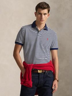Ralph Lauren Cotton Stripe Short Sleeve Polo Shirt, Newport Navy/White