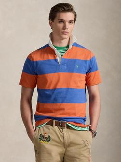 Ralph Lauren Iconic Stripe Short Sleeve Cotton Rugby Shirt, Solar Sky/Modern Royal