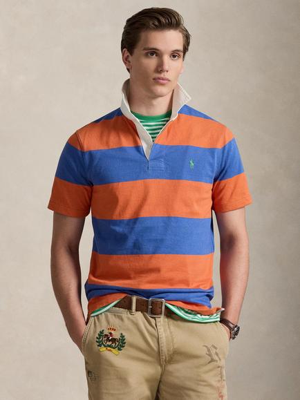 Ralph Lauren Iconic Stripe Short Sleeve Cotton Rugby Shirt, Solar Sky/Modern Royal