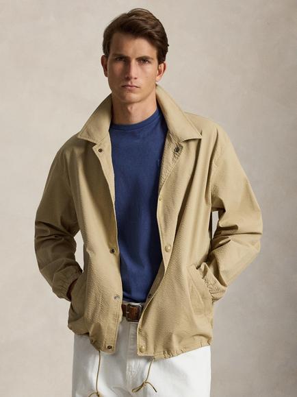 Polo Ralph Lauren Seersucker Coach’s Jacket, Coastal Beige/Khaki Multi