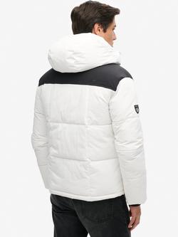 Superdry Hooded Box Quilt Puffer Jacket, Optic - view 2, Optic