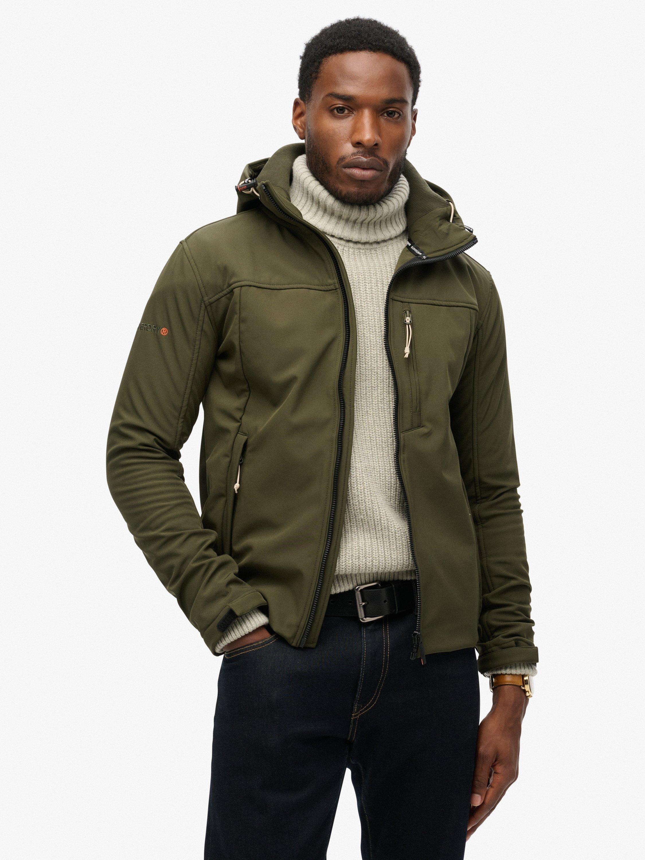 Product image 1 of 6, which shows Superdry Hooded Soft Shell Trekker Jacket, Army Khaki, XL
