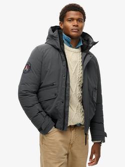 Superdry City Padded Hooded Bomber Jacket, Ebony, Ebony