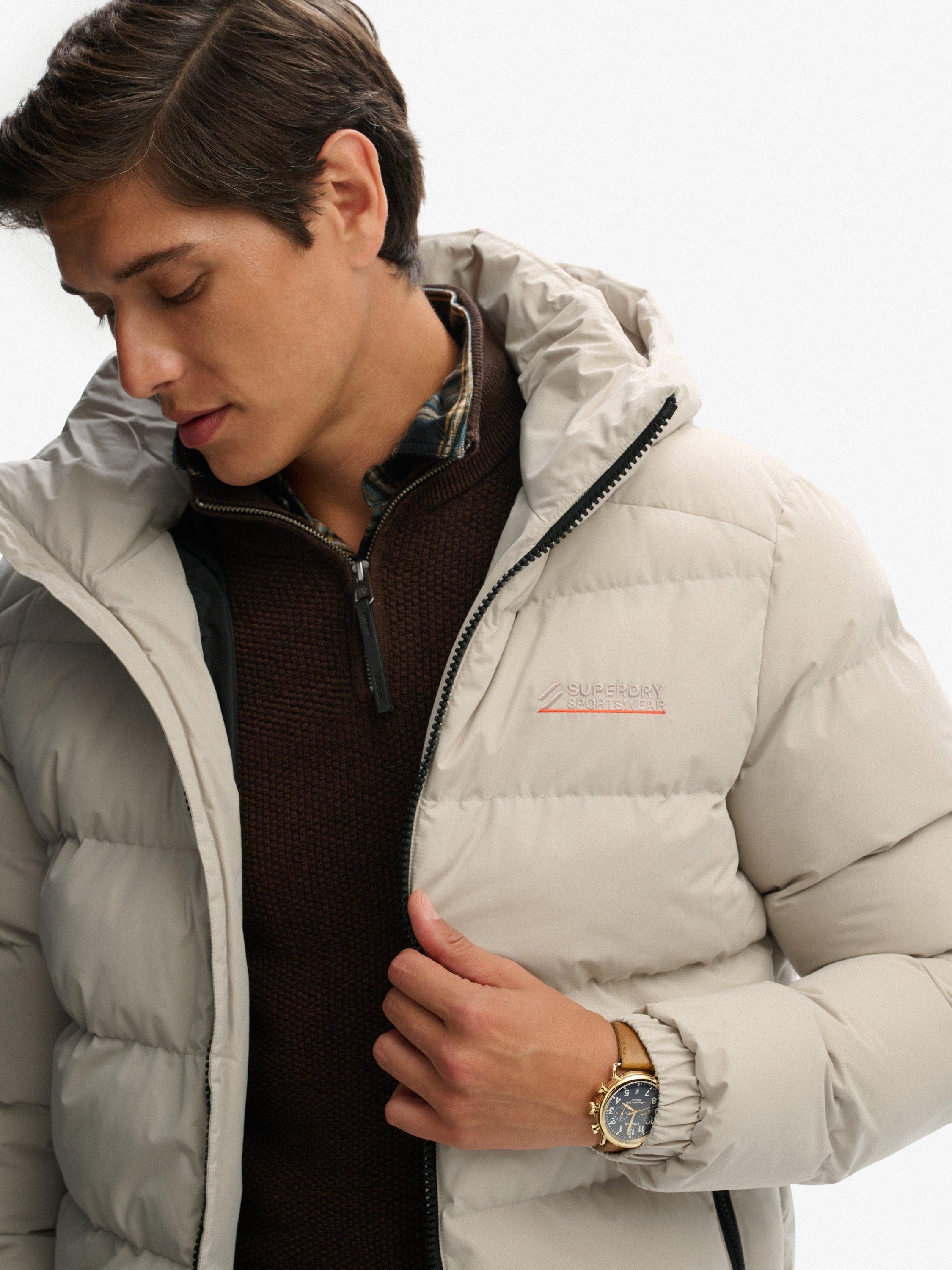 Product image 5 of 7, which shows Superdry Hooded Microfibre Sport Puffer Jacket, Chateau Gray, S