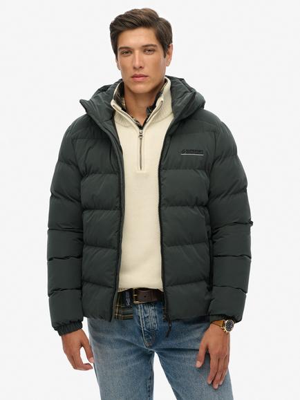Superdry Hooded Microfibre Sport Puffer Jacket, Academy Dark Green