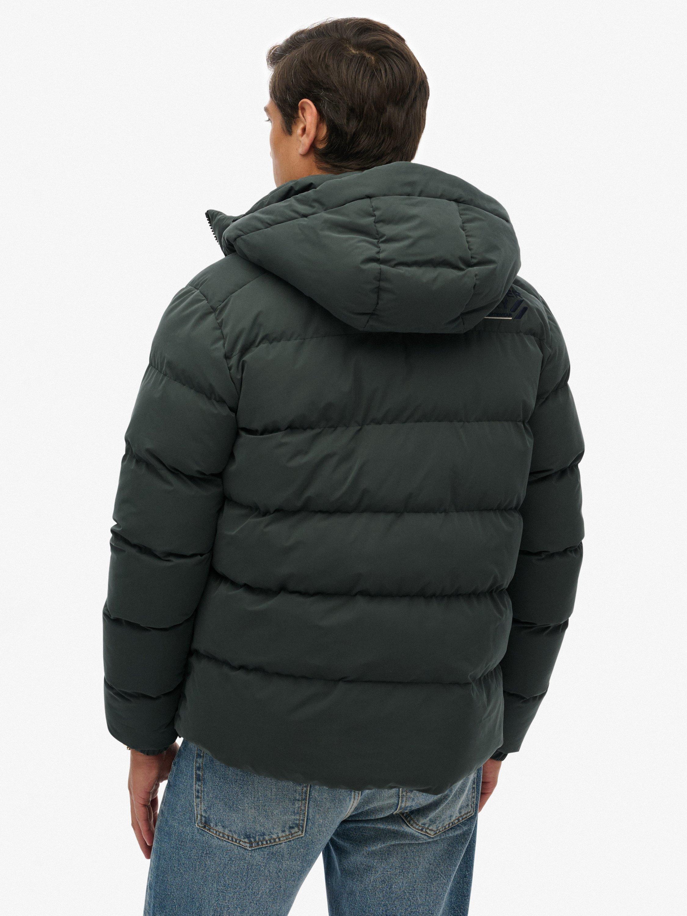 Product image 2 of 7, which shows Superdry Hooded Microfibre Sport Puffer Jacket, Academy Dark Green, L