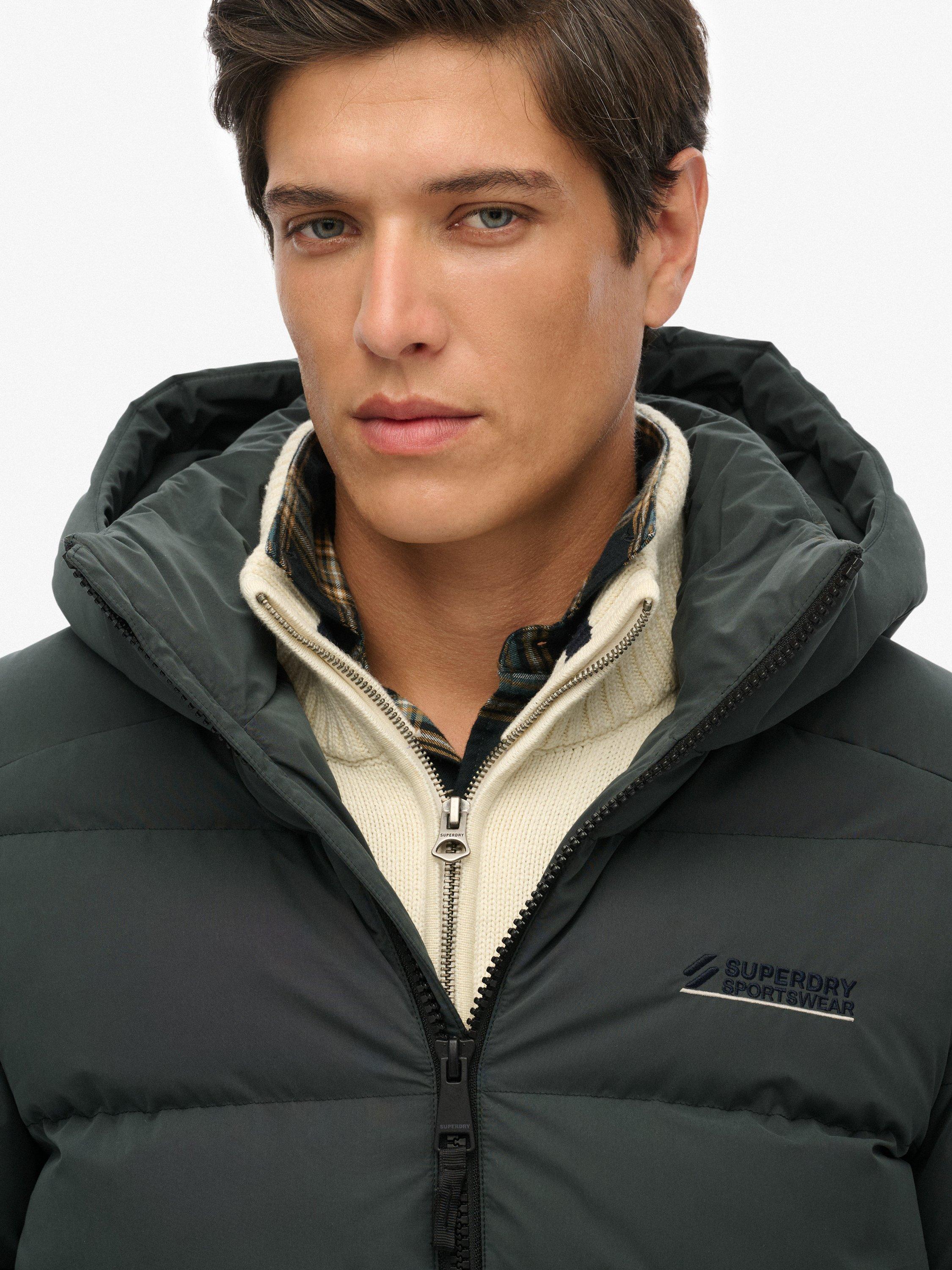 Product image 6 of 7, which shows Superdry Hooded Microfibre Sport Puffer Jacket, Academy Dark Green, L