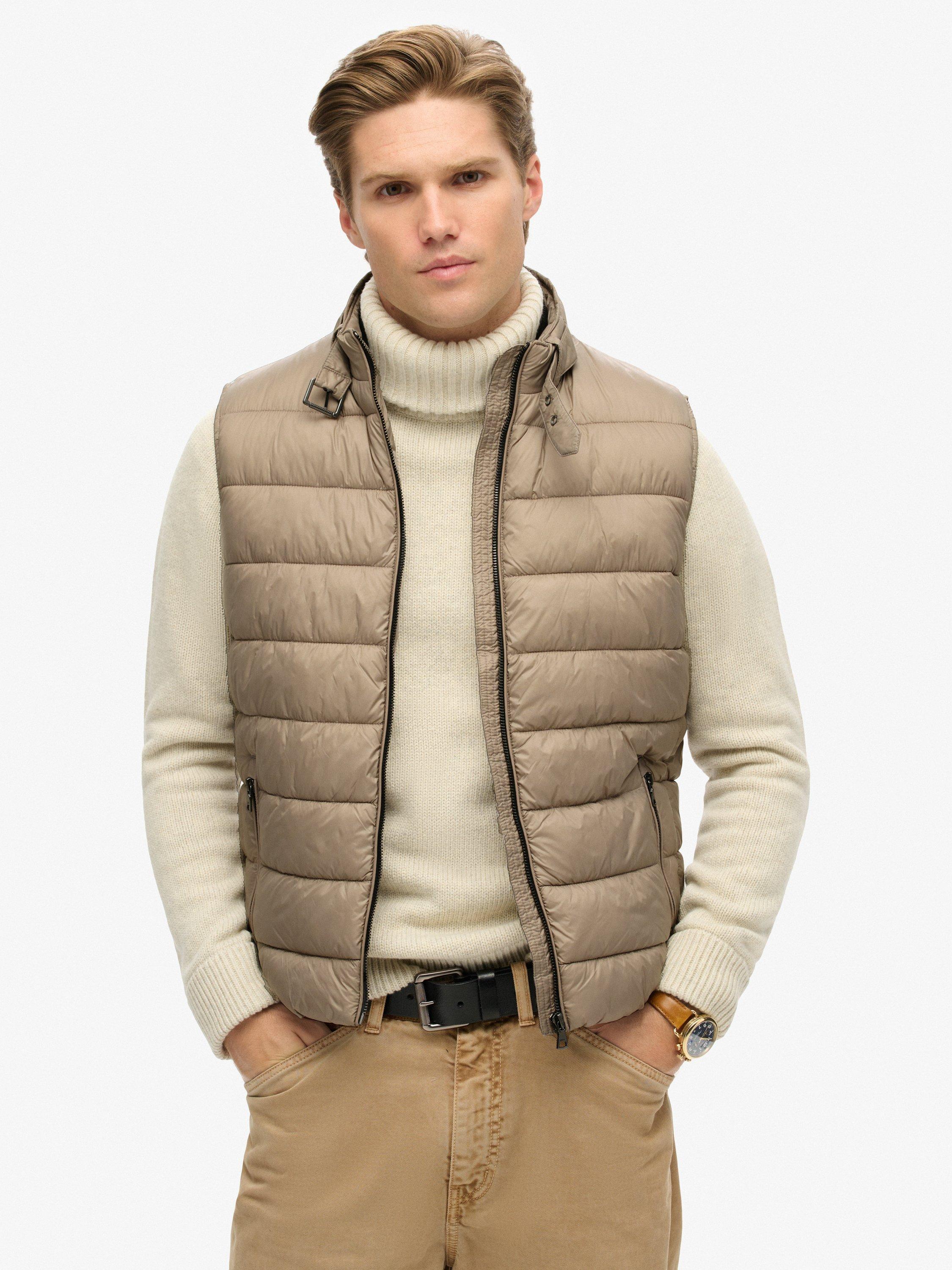 Product image 1 of 6, which shows Superdry Lightweight Padded Gilet, Deep Beige Slub, S