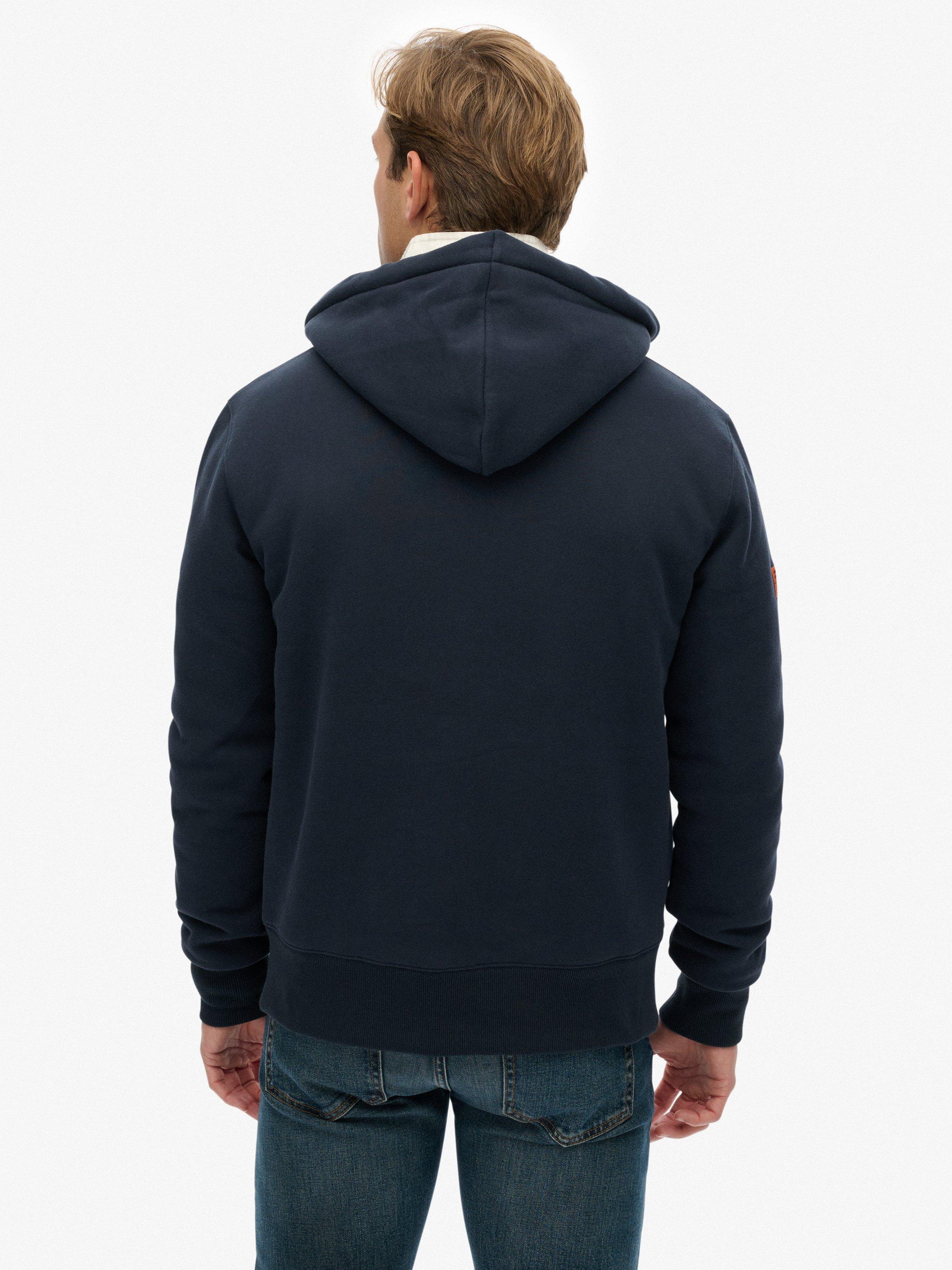 Product image 2 of 5, which shows Superdry Borg Lined Cotton Blend Zip-Through Hoodie, Eclipse Navy, S