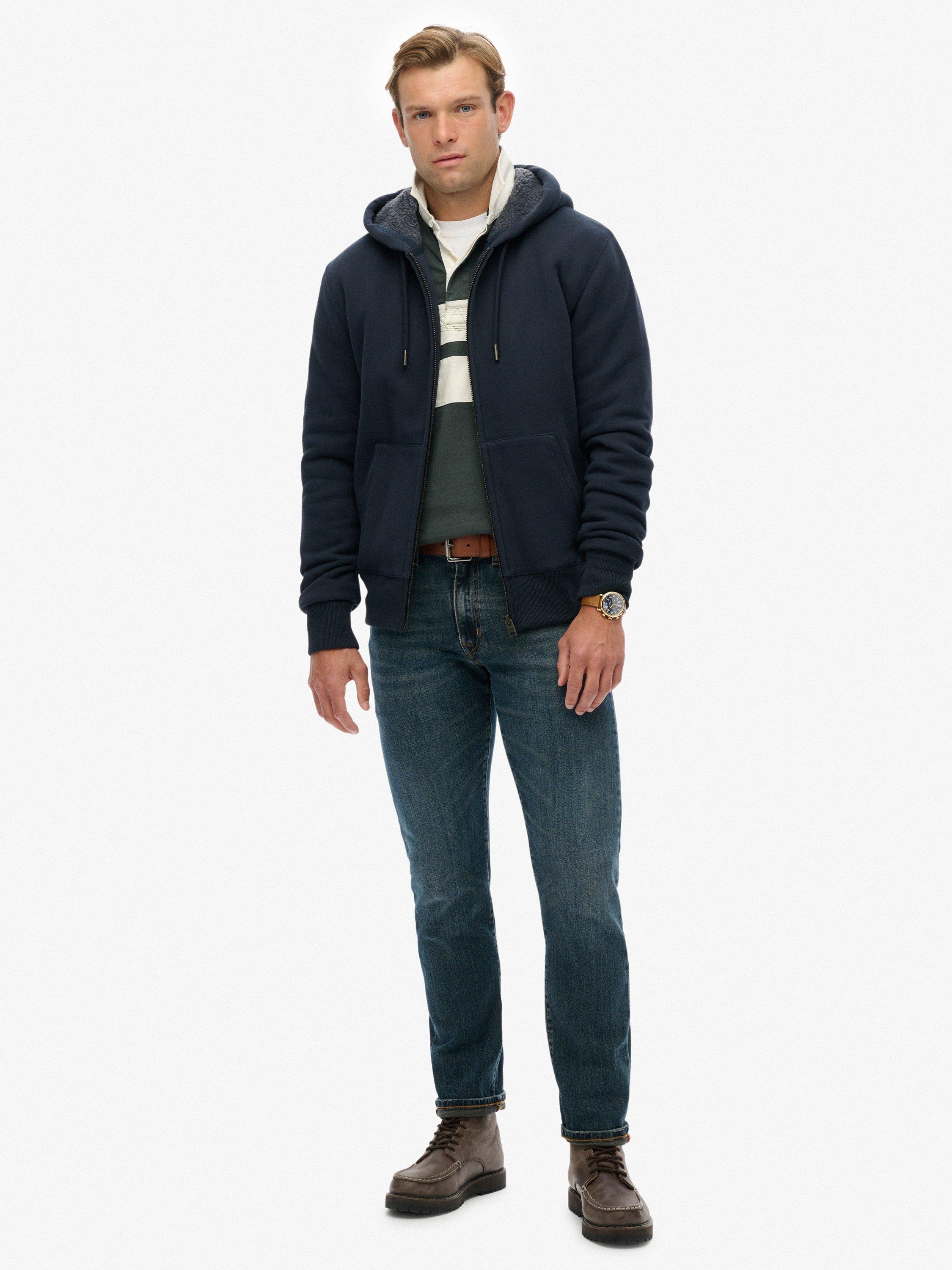 Product image 3 of 5, which shows Superdry Borg Lined Cotton Blend Zip-Through Hoodie, Eclipse Navy, S