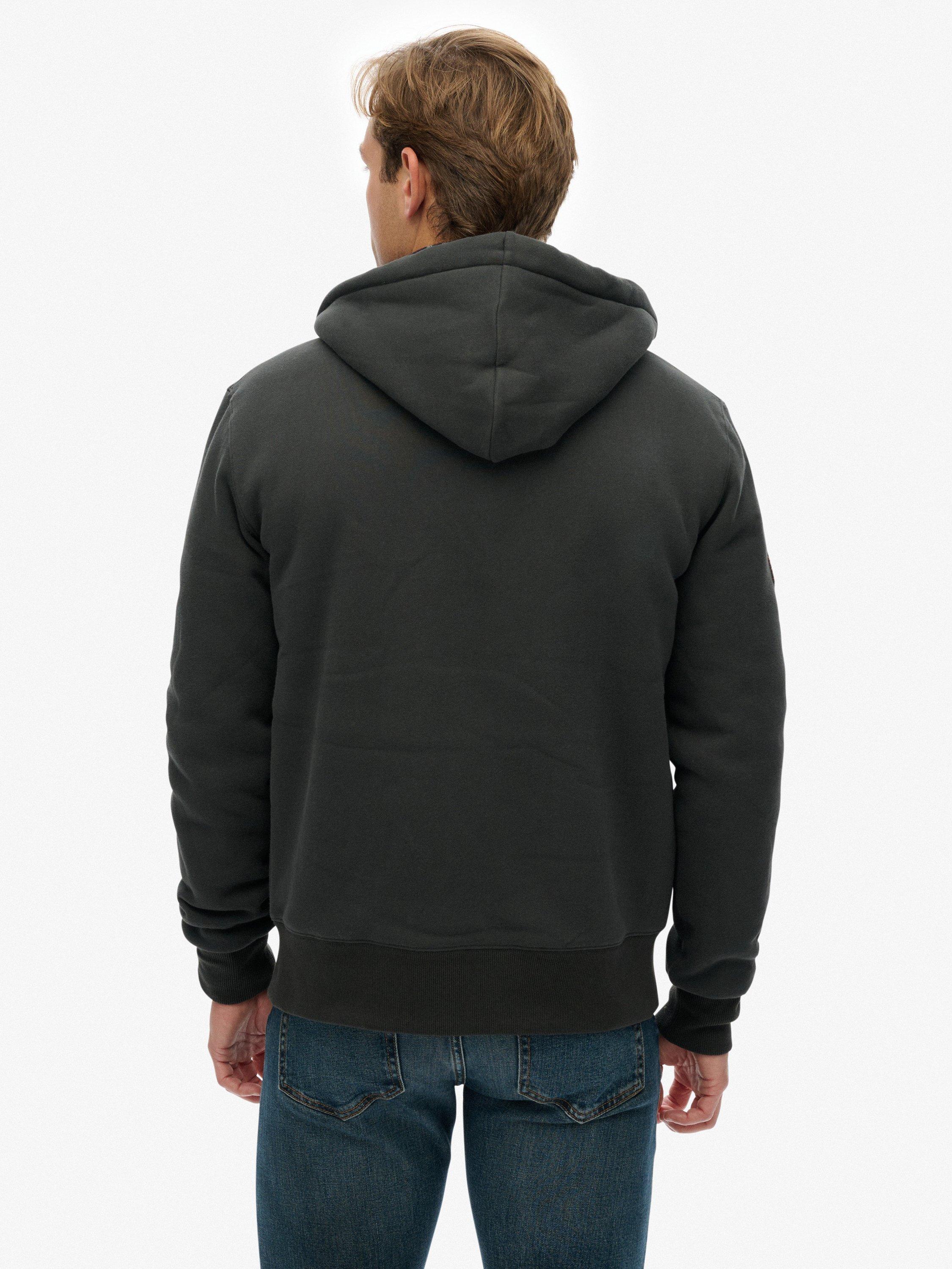 Product image 2 of 5, which shows Superdry Borg Lined Cotton Blend Zip-Through Hoodie, Washed Black, S