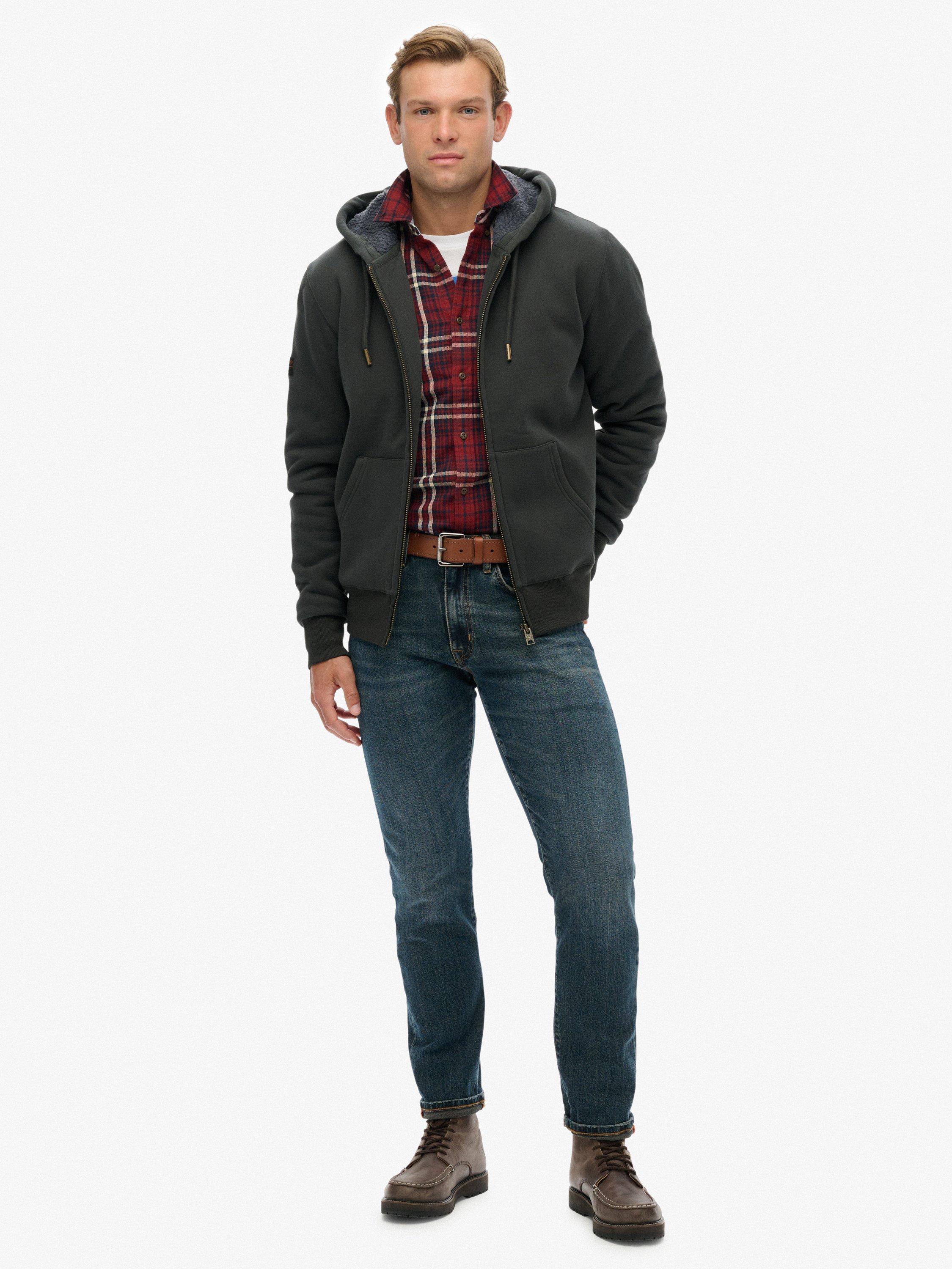 Product image 3 of 5, which shows Superdry Borg Lined Cotton Blend Zip-Through Hoodie, Washed Black, S