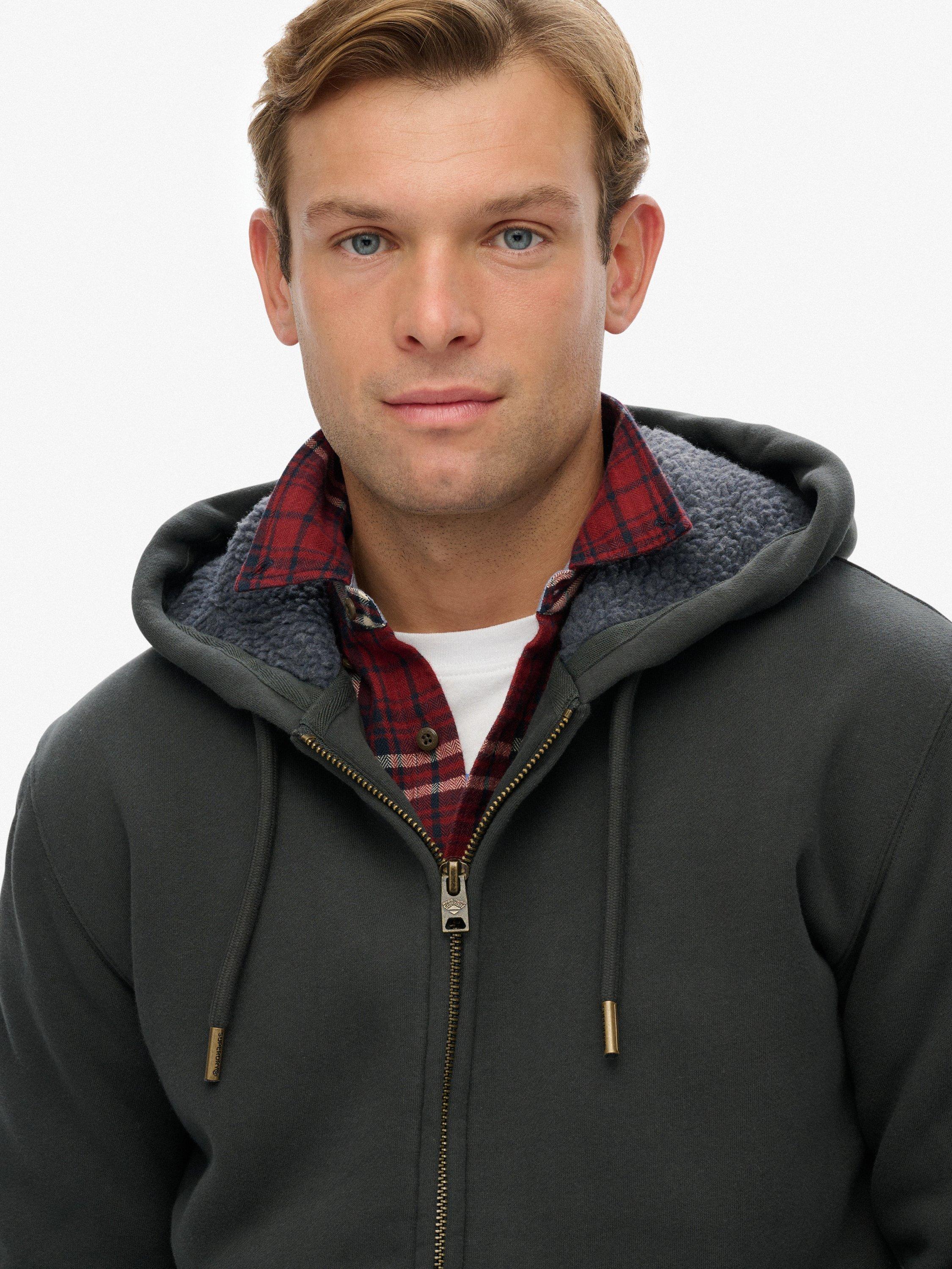 Product image 5 of 5, which shows Superdry Borg Lined Cotton Blend Zip-Through Hoodie, Washed Black, S