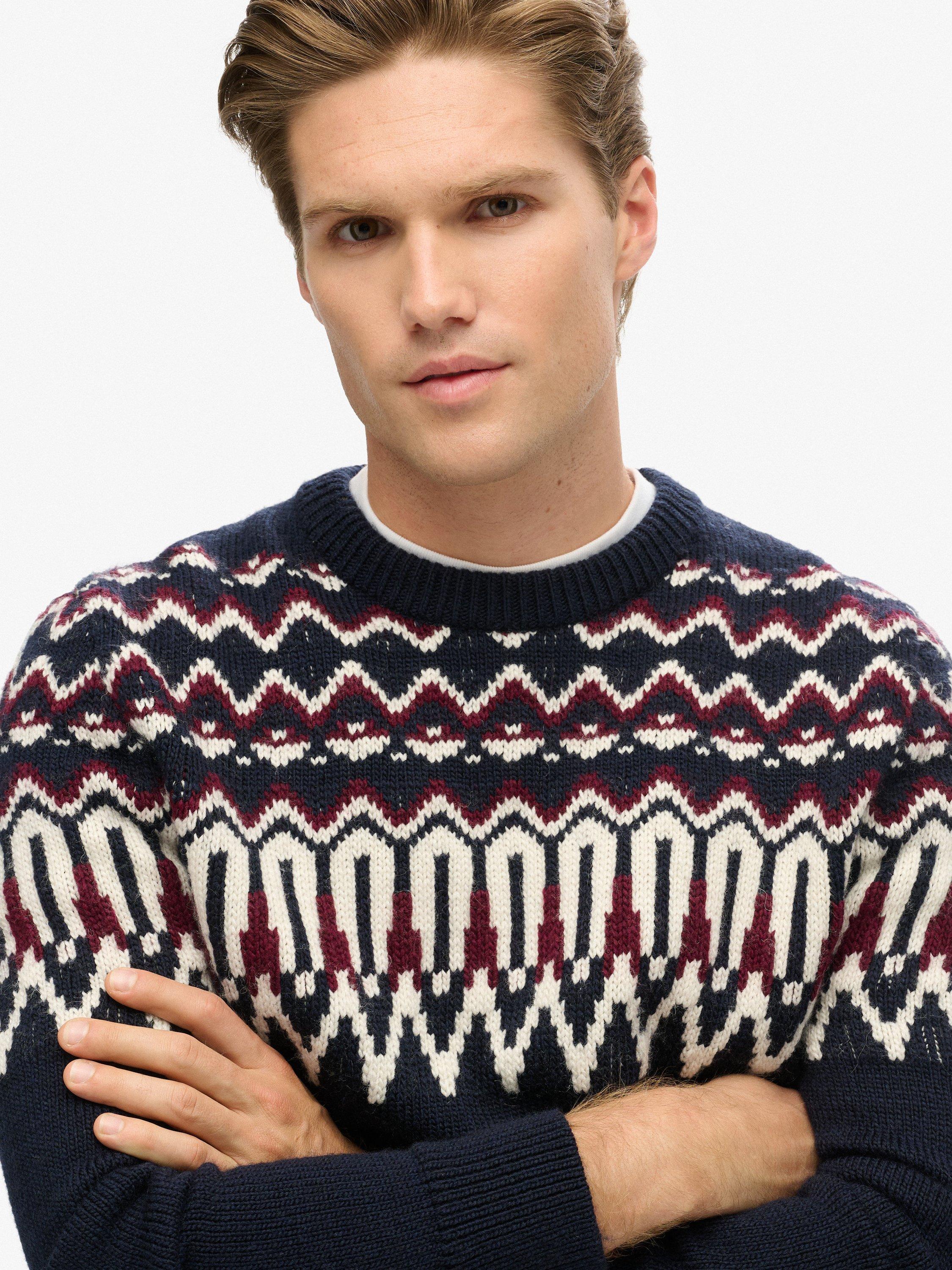 Product image 4 of 4, which shows Superdry Fair Isle Knit Crew Jumper, Navy Multi, L