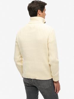 SuperdryCotton Blend with Wool Ribbed Half Button jumper, Ecru - view 2, Ecru