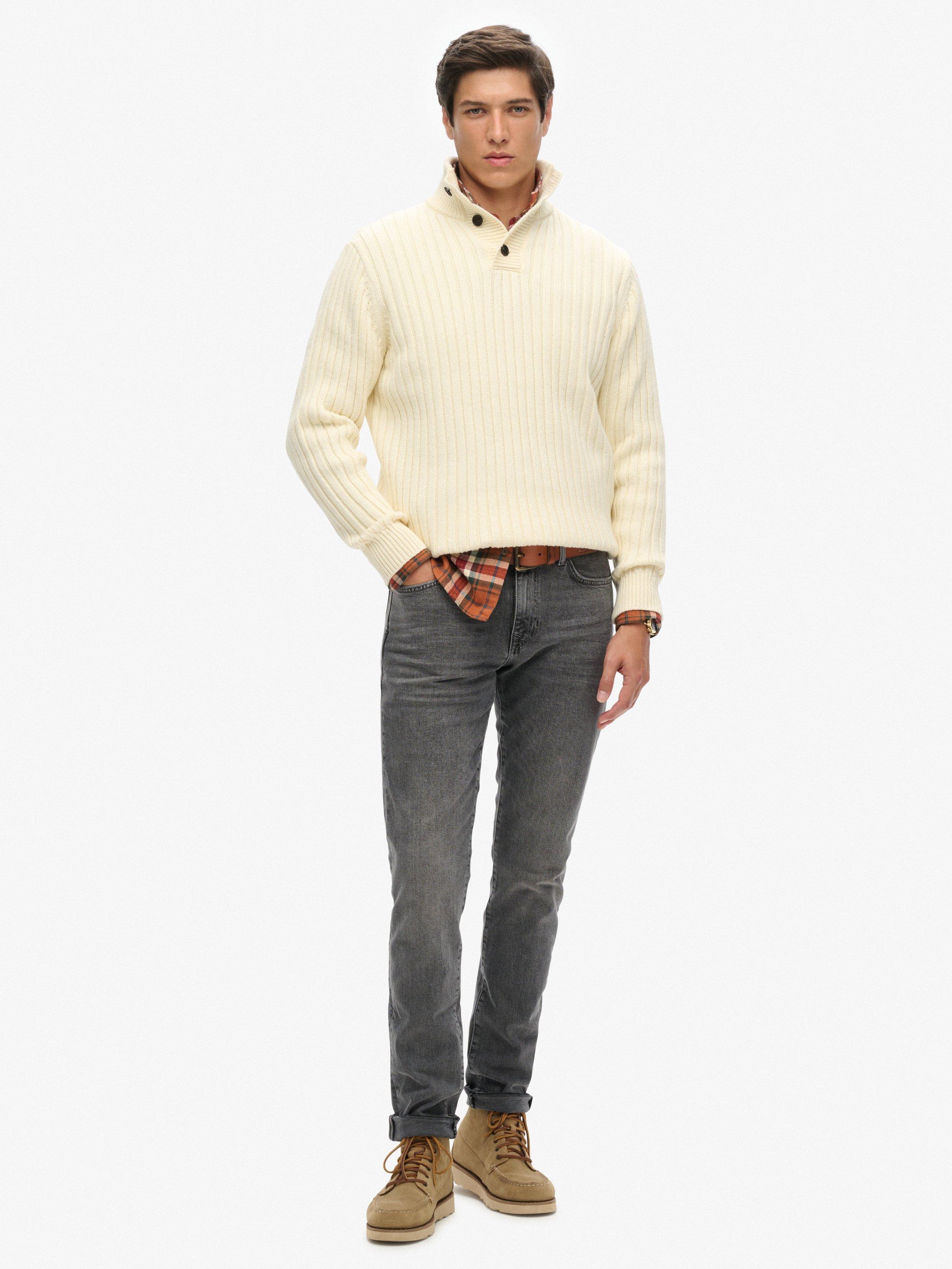 Product image 3 of 5, which shows SuperdryCotton Blend with Wool Ribbed Half Button jumper, Ecru, L