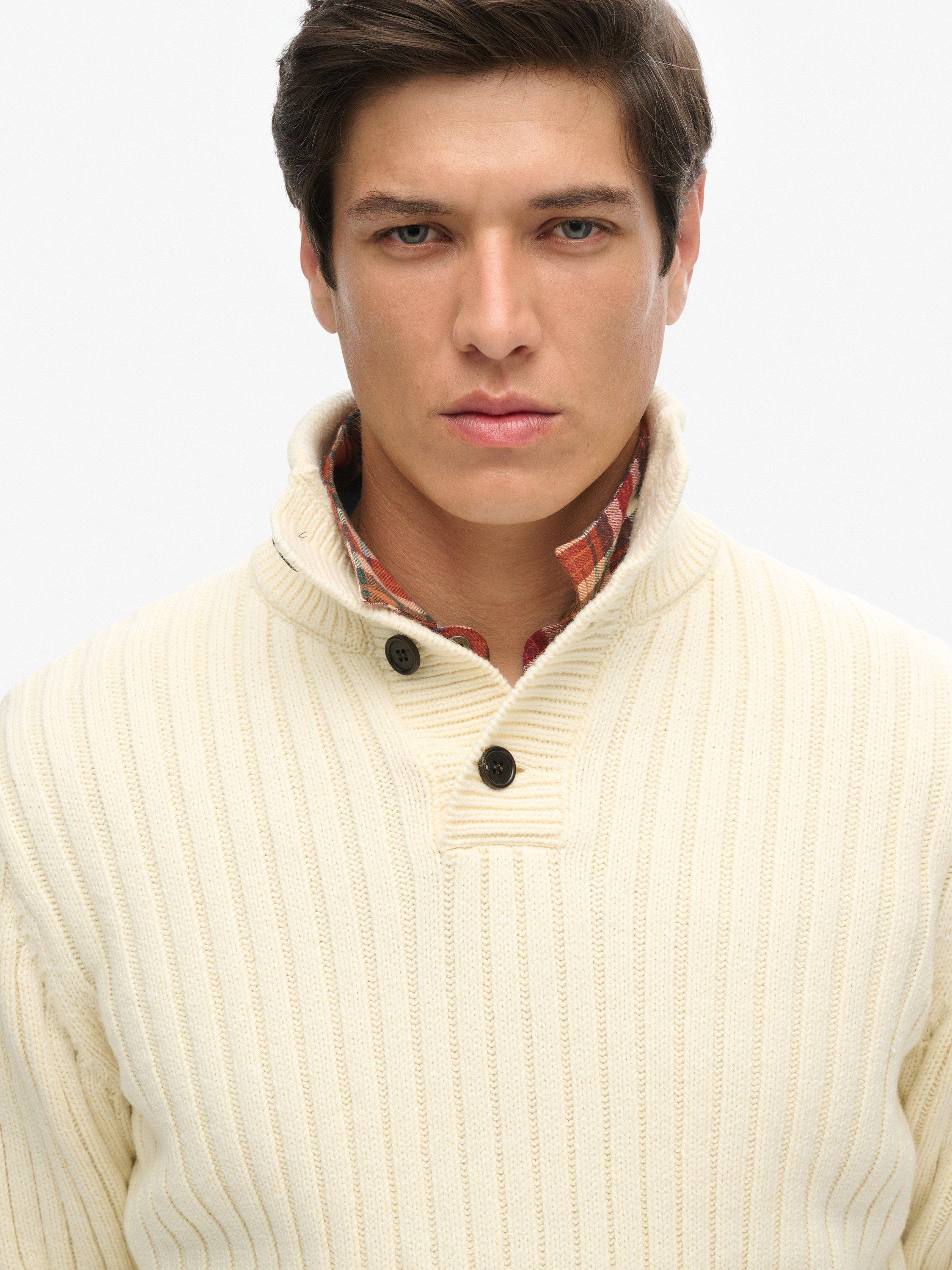 Product image 4 of 5, which shows SuperdryCotton Blend with Wool Ribbed Half Button jumper, Ecru, L