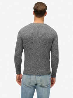 Superdry Cotton Blend with Wool Essential Slim Fit Crew Jumper, Dark Charcoal Jaspe - view 2, Dark Charcoal Jaspe