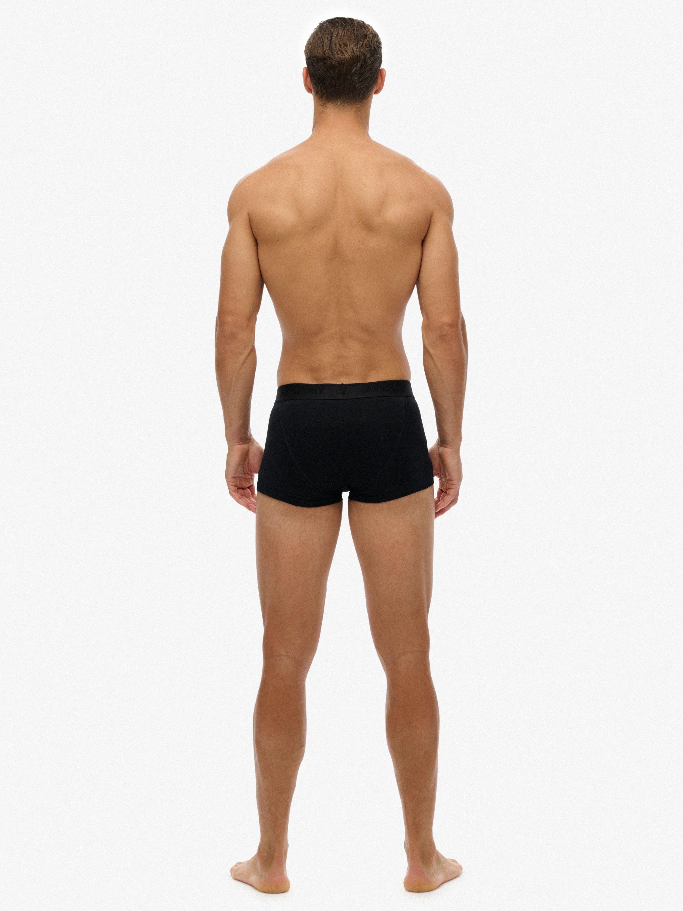 Product image 2 of 4, which shows Superdry Hipster Trunks, Pack of 3, Black/Black/Black, L