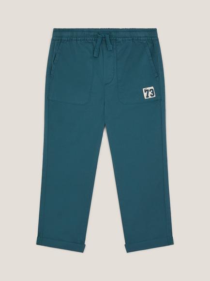 Monsoon Kids' Cotton Rich Drawstring Cuffed Trousers, Blue, Blue