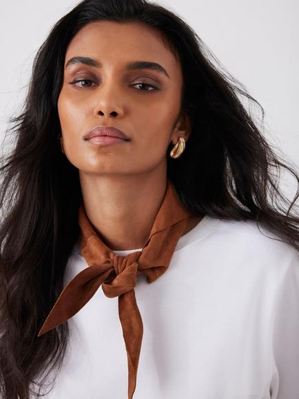 Mint Velvet Pure Suede Triangle Neck Scarf, Brown Camel - view 2, Brown Camel