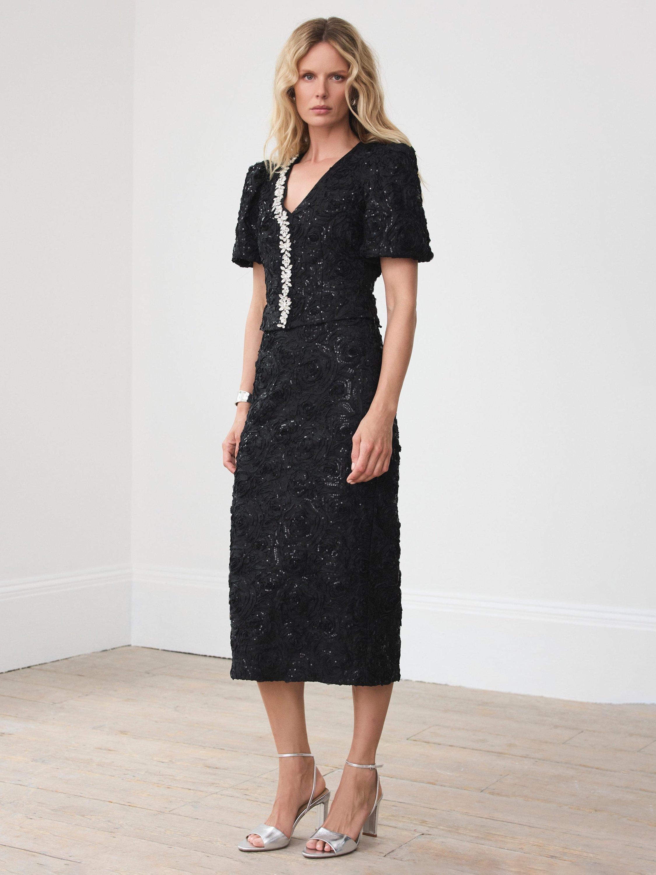 Product image 6 of 8, which shows Mint Velvet Sequin Midi Skirt, Black, 10