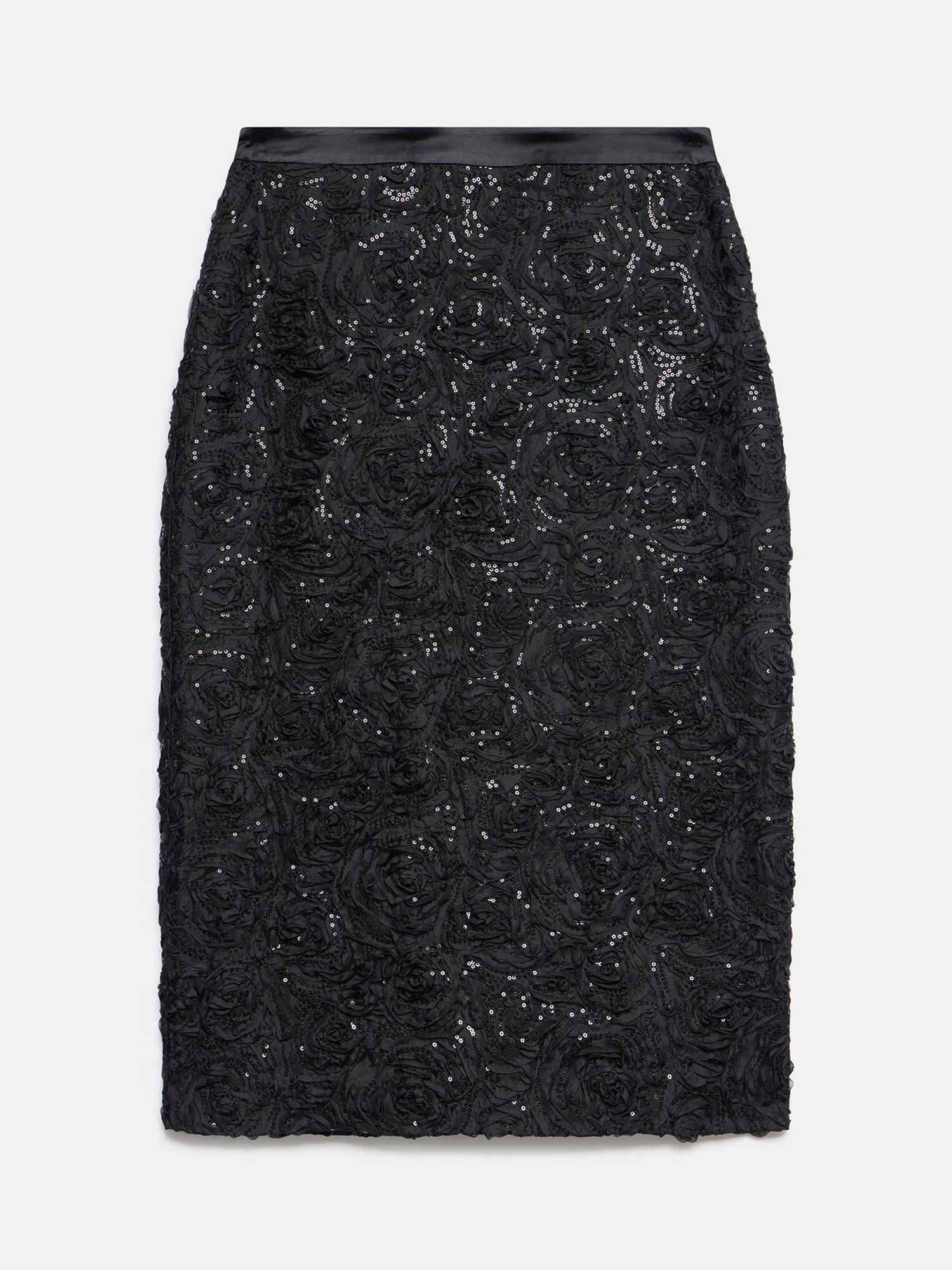 Product image 7 of 8, which shows Mint Velvet Sequin Midi Skirt, Black, 10